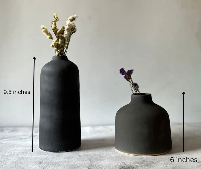 Craftribal Decorative Ceramic Flower Vase | vase for Home Decor | Living Room vase | Home Decor Centrepiece, Matte Finish, 9.5 & 6 inches, Black, (Pack of 2) - Image 2