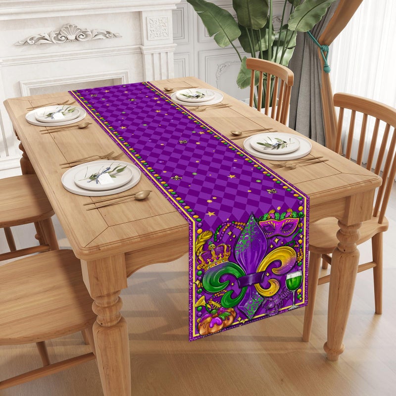 Jiudungs Purple Mardi Gras Table Runner 72 Inches Long New Orleans Mardi Gras Fat Tuesday Brazil Carnival Masquerade Party Home Kitchen Dining Room Table Decorations - Image 3