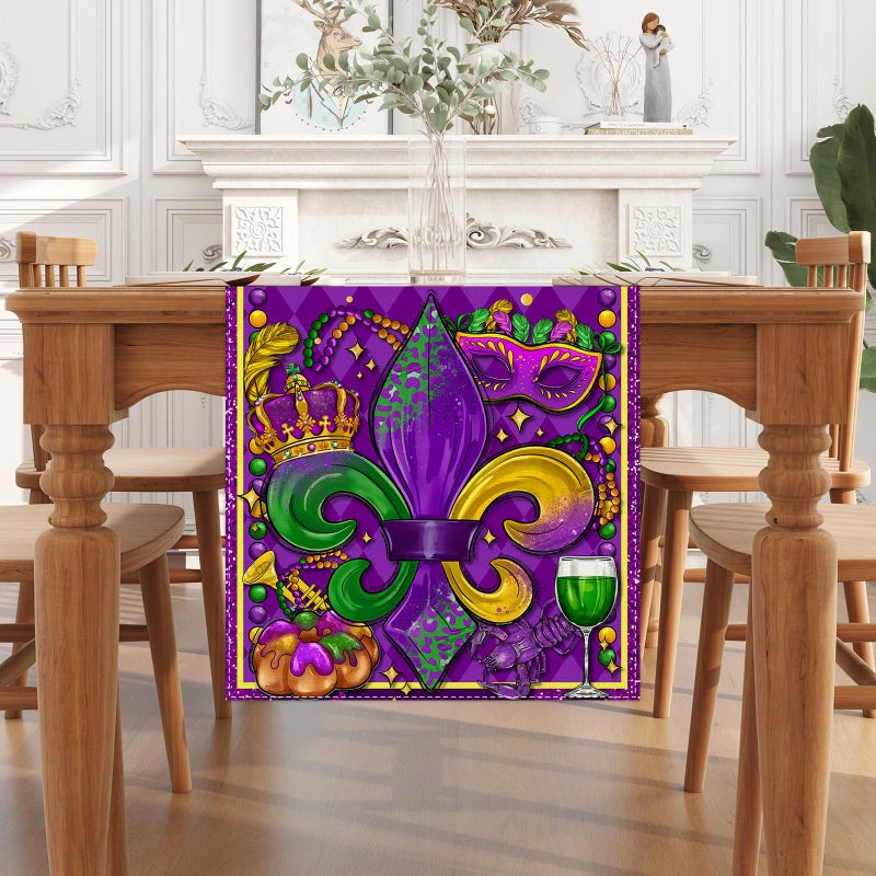 Jiudungs Purple Mardi Gras Table Runner 72 Inches Long New Orleans Mardi Gras Fat Tuesday Brazil Carnival Masquerade Party Home Kitchen Dining Room Table Decorations - Image 2