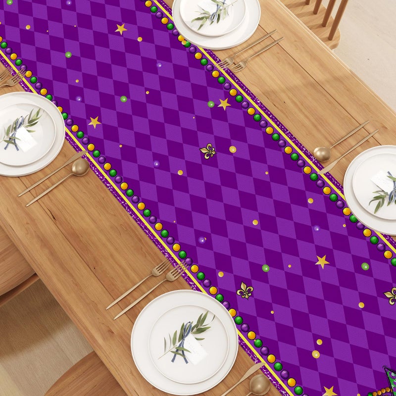 Jiudungs Purple Mardi Gras Table Runner 72 Inches Long New Orleans Mardi Gras Fat Tuesday Brazil Carnival Masquerade Party Home Kitchen Dining Room Table Decorations - Image 4