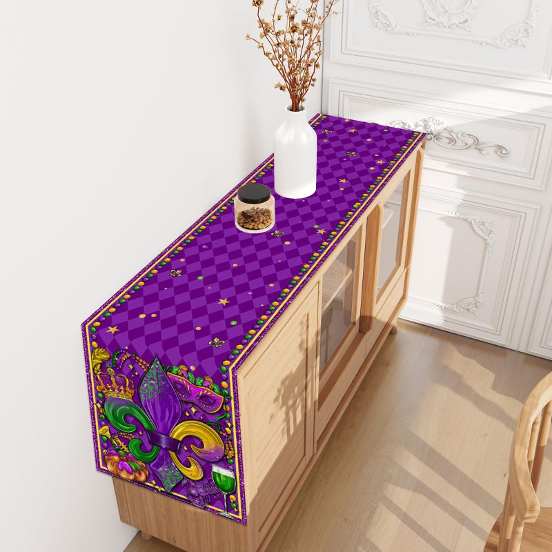 Jiudungs Purple Mardi Gras Table Runner 72 Inches Long New Orleans Mardi Gras Fat Tuesday Brazil Carnival Masquerade Party Home Kitchen Dining Room Table Decorations - Image 5