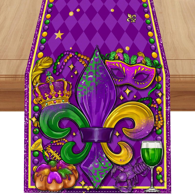 Jiudungs Purple Mardi Gras Table Runner 72 Inches Long New Orleans Mardi Gras Fat Tuesday Brazil Carnival Masquerade Party Home Kitchen Dining Room Table Decorations - Image 1