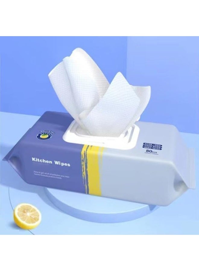 1 Pack 80Pcs Disposable Kitchen Cleaning Wipes - Strong Decontamination Wipes - Removes Grease & Oil Stains, Cleans Glass & Table Surfaces - Image 2