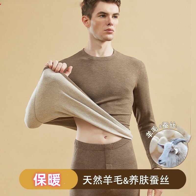 New Cashmere Silk Thermal Underwear Men'S Suit Round Neck Cold-Proof Fleece-Lined Base Warm Clothes - Image 2