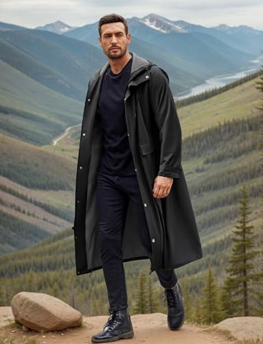 COOFANDY Men's Long Raincoat with Hood Waterproof Lightweight Active Rainjacket - Image 3