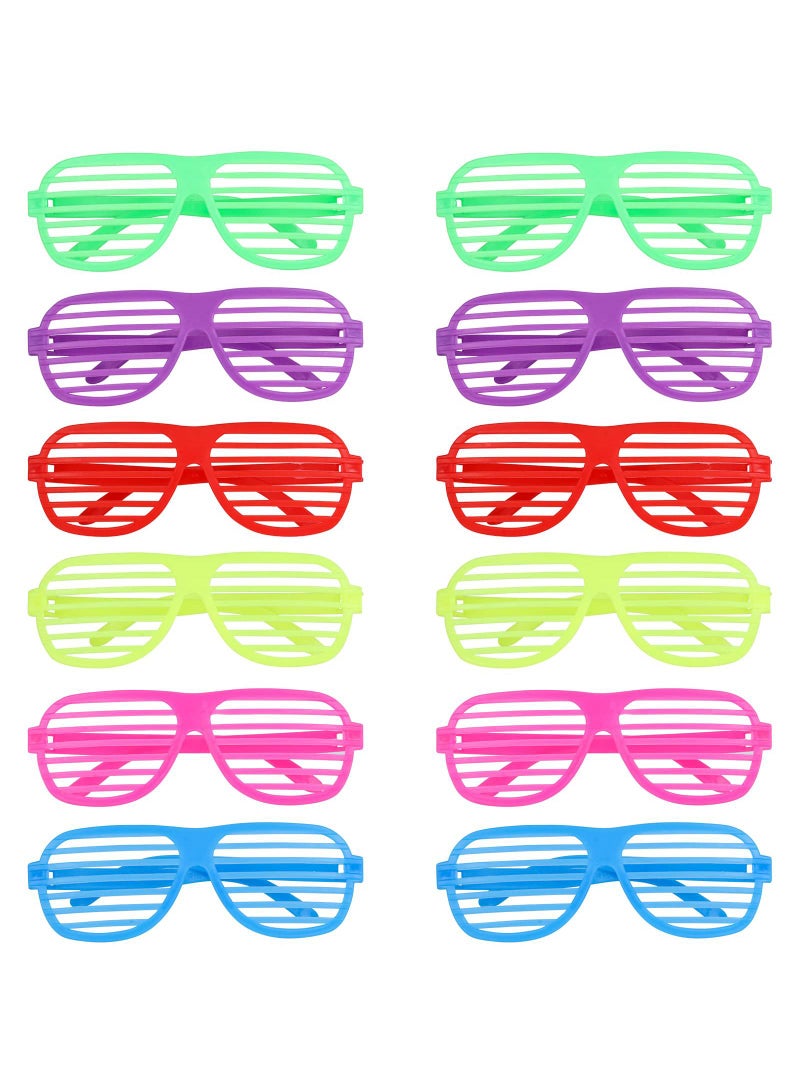 Sweet seven Neon Glasses Shutter Shades - 12pcs Neon Party Accessories, 80s Party Decoration, Shutter Shades Sunglasses for Night Out Party - Image 1