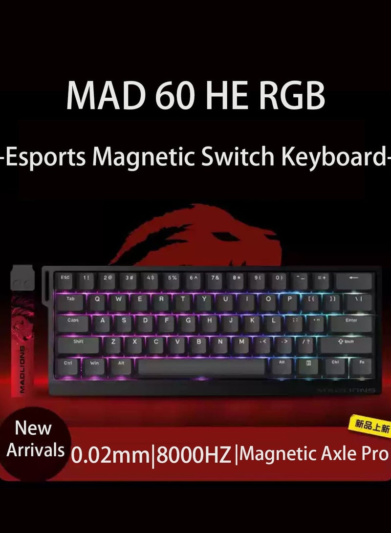 MADLIONS MAD 60 HE RGB 60% Wired Magnetic Switch Mechanical Gaming Keyboard with Adjustable Actuation, 8000 Hz Polling Rate, Rapid Trigger Mode, Hall Effect Switches, for PC/Mac, Black - Image 1