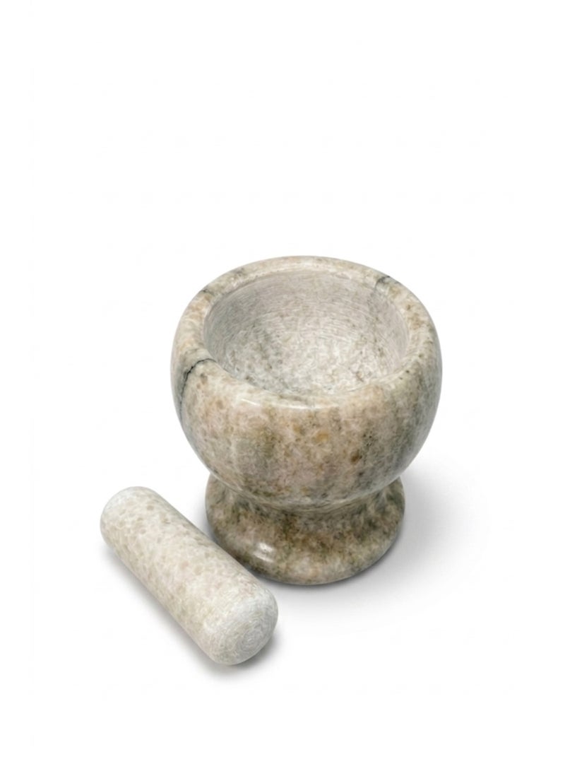 Natural Marble Mortar & Pestle Set - 13cm Height - For Grinding Spices, Garlic & Fresh Herbs - Image 4