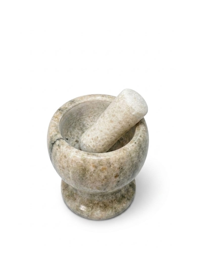 Natural Marble Mortar & Pestle Set - 13cm Height - For Grinding Spices, Garlic & Fresh Herbs - Image 3