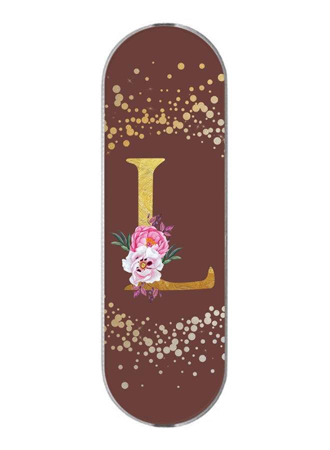 Stylizedd 3-In-1 Universal Mobile Phone Grip Holder- Custom Monogram Initial Letter Floral Pattern Alphabet - L (Brown)