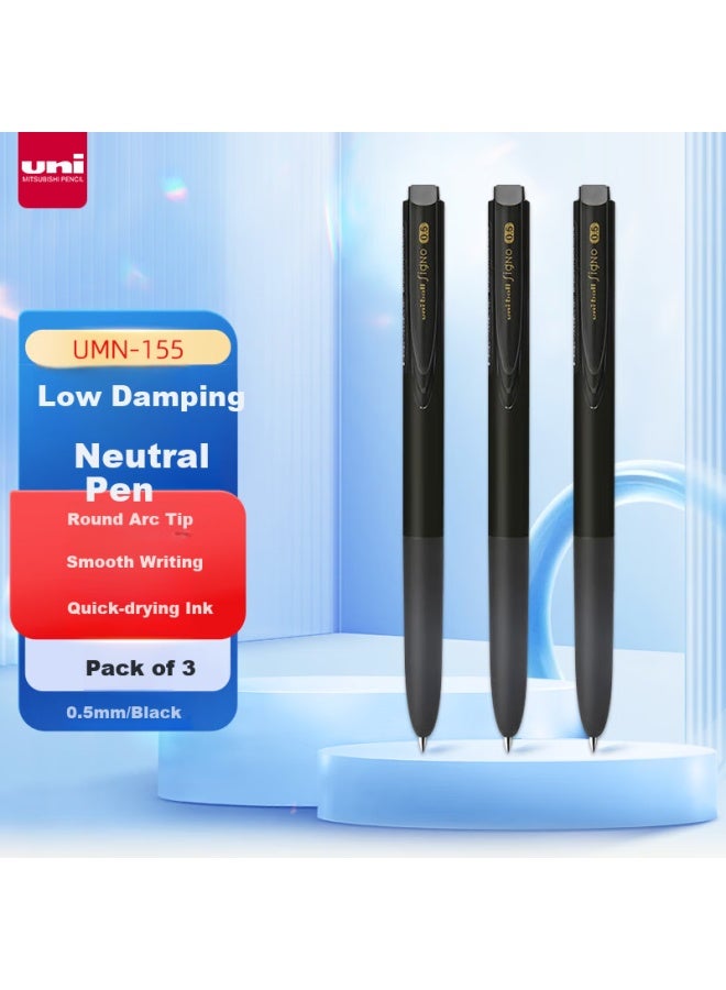 Uni-Ball Umn-155 Low Friction Push Black Neutral Pen High Value 0.5 Black Pen Signature Pen Business Student Water Pen Water Pen Set 3 Pieces - Image 1