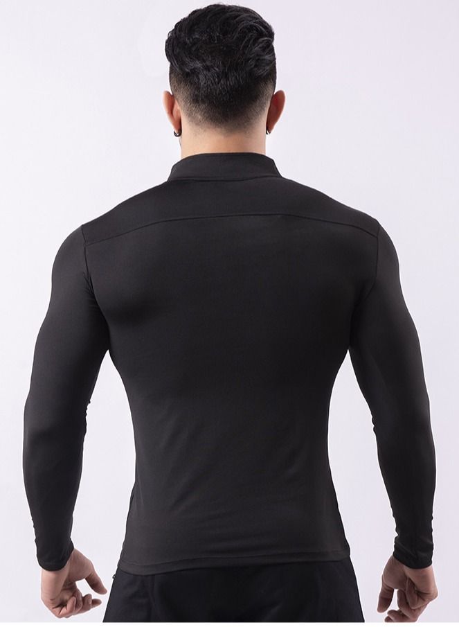 Loquat Men Quick Dry Breathable Sports Long Sleeve T-Shirt Black  - Image 3