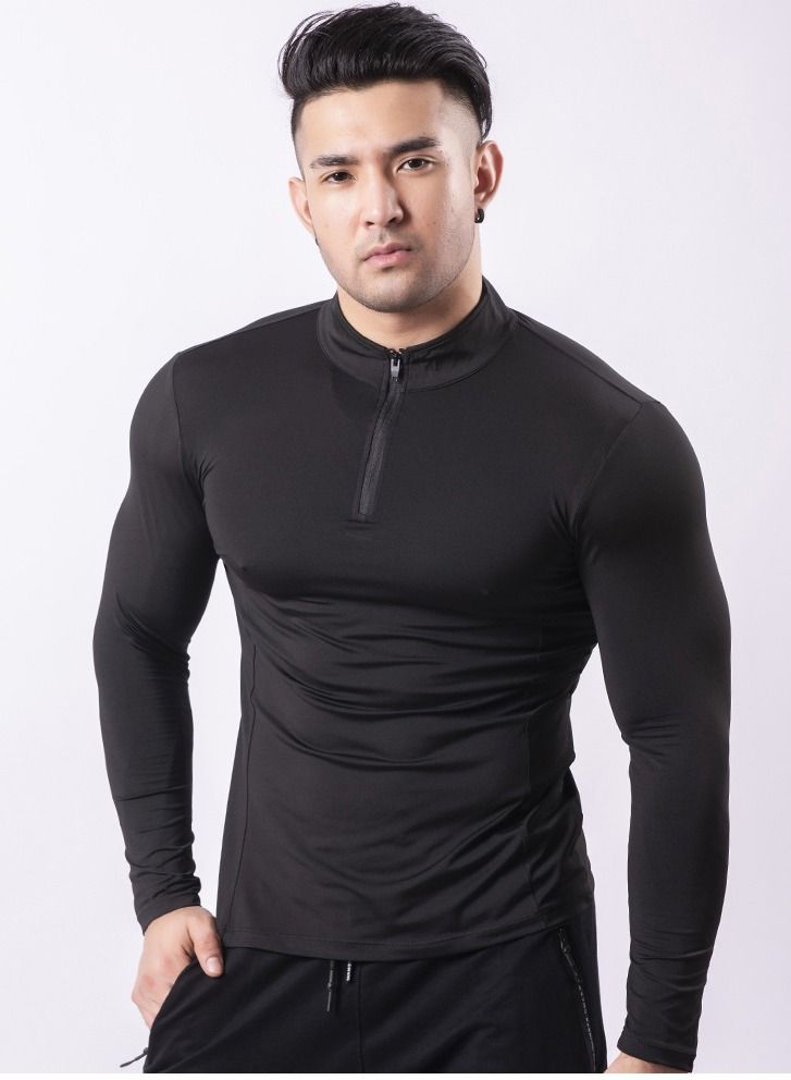 Loquat Men Quick Dry Breathable Sports Long Sleeve T-Shirt Black  - Image 1