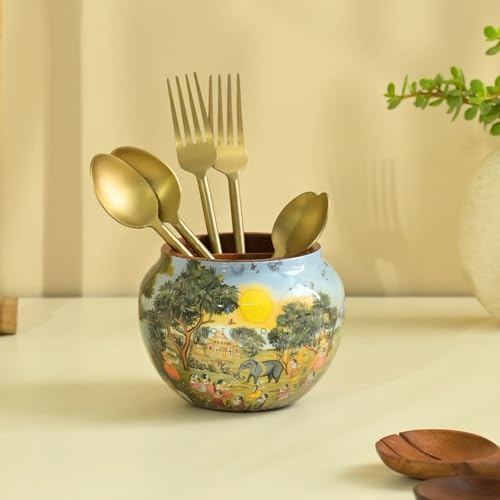 Brick Brown® Premium Wooden Saga Cutlery Holder Spoon Stand for Kitchen | Spoon Holder for Dining Table | Wooden Caddy Storage Organizer Stand with Removable Section Caddy Holder (5.7x5.7x4.5 inch) - Image 1