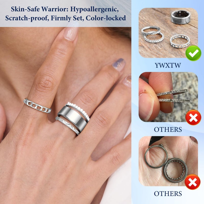 YWXTW 3 Pack 14K Gold-Plated Non Tarnish Stacking Rings for Oura Gen 4/Ultrahuman/Samsung/Diamond, Timeless Elegance White Zirconia Engagement/Promise Oura Stack Band Gift for Women Silver 8 - Image 5