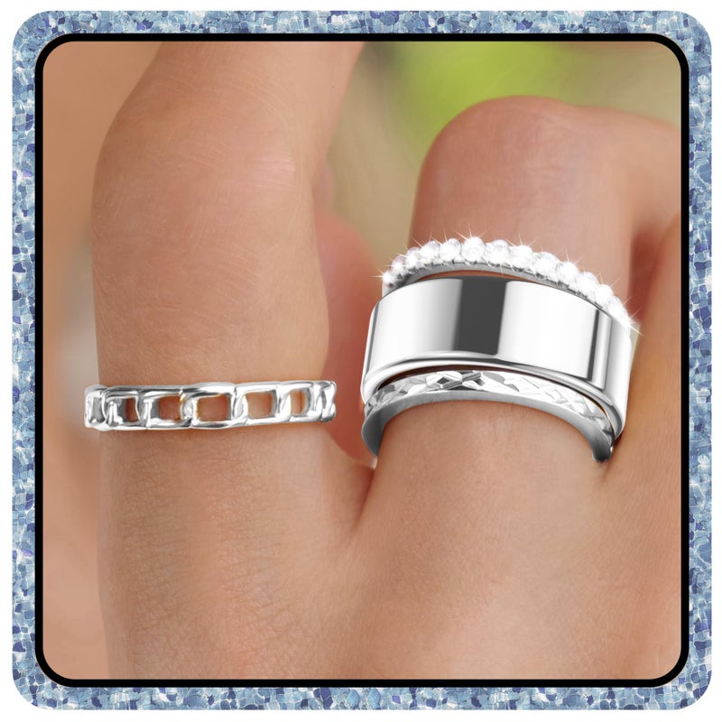 YWXTW 3 Pack 14K Gold-Plated Non Tarnish Stacking Rings for Oura Gen 4/Ultrahuman/Samsung/Diamond, Timeless Elegance White Zirconia Engagement/Promise Oura Stack Band Gift for Women Silver 8 - Image 1