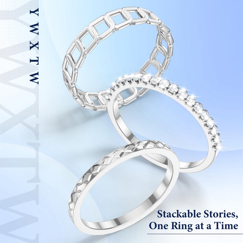 YWXTW 3 Pack 14K Gold-Plated Non Tarnish Stacking Rings for Oura Gen 4/Ultrahuman/Samsung/Diamond, Timeless Elegance White Zirconia Engagement/Promise Oura Stack Band Gift for Women Silver 8 - Image 2