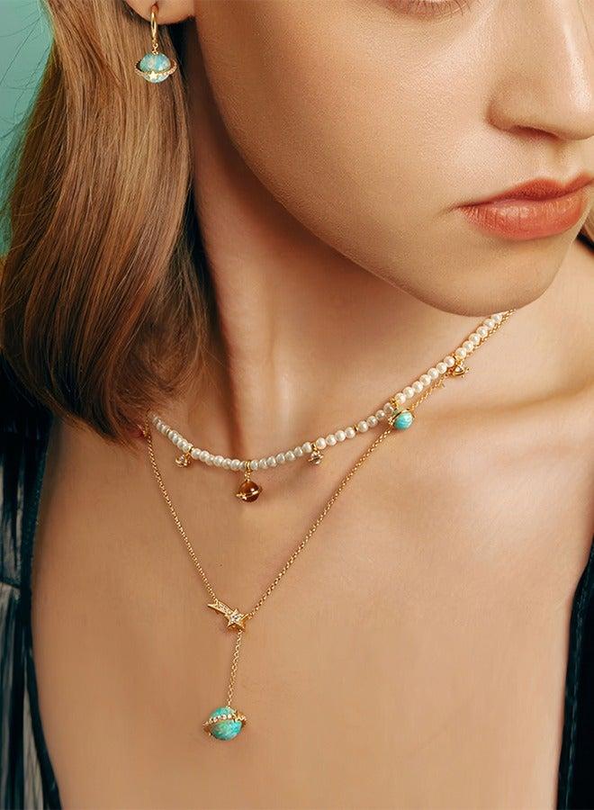 LOLA ROSE ​​Women's Lola Rose Blue Celestial Necklace - Three-Dimensional Planet Pendant, Contemporary Minimalist Jewelry for Daily Wear & Special Occasions​​  - Image 4