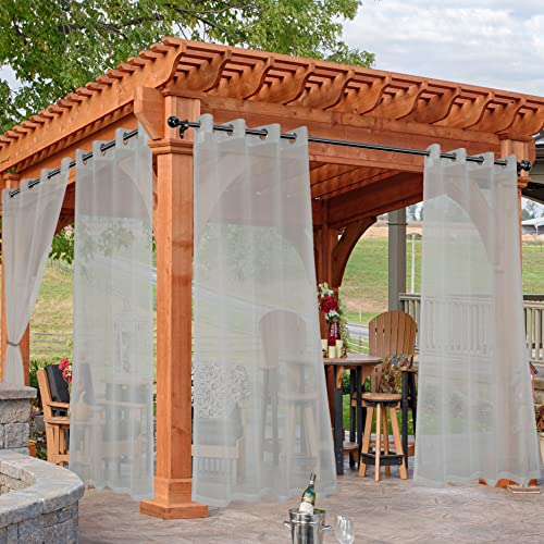 HolidayIdeas Outdoor Sheer Curtains for Patio Waterproof, 4 Panels - 54 x 108 Inch - Cloud Grey Light Filtering Voile Outside Curtains Grommet Drapes for Front Porch, Gazebo, Pergola, Backyard - Image 1