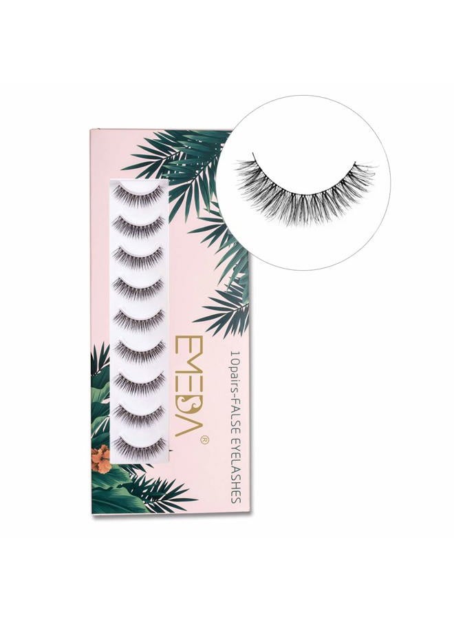 EMEDA 10 pairs False Eyelashes Natural Look Eyelashes Soft Fake Lashes 100% Handmade Lashes Reusable Eye Lash Transparent Band 1 Pack by EMEDA 002 Style - Image 1