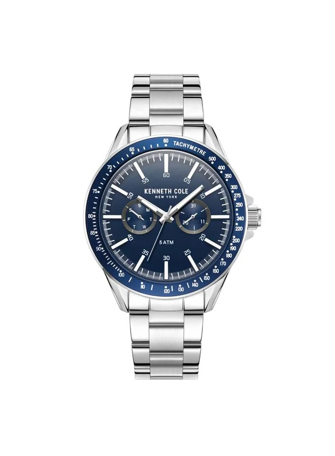 كينيث كول نيو يورك Modern Dress Sport Blue Dial Stainless Steel Bracelet Multifunction Watch for Men