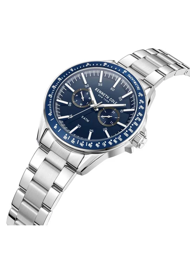 كينيث كول نيو يورك Modern Dress Sport Blue Dial Stainless Steel Bracelet Multifunction Watch for Men