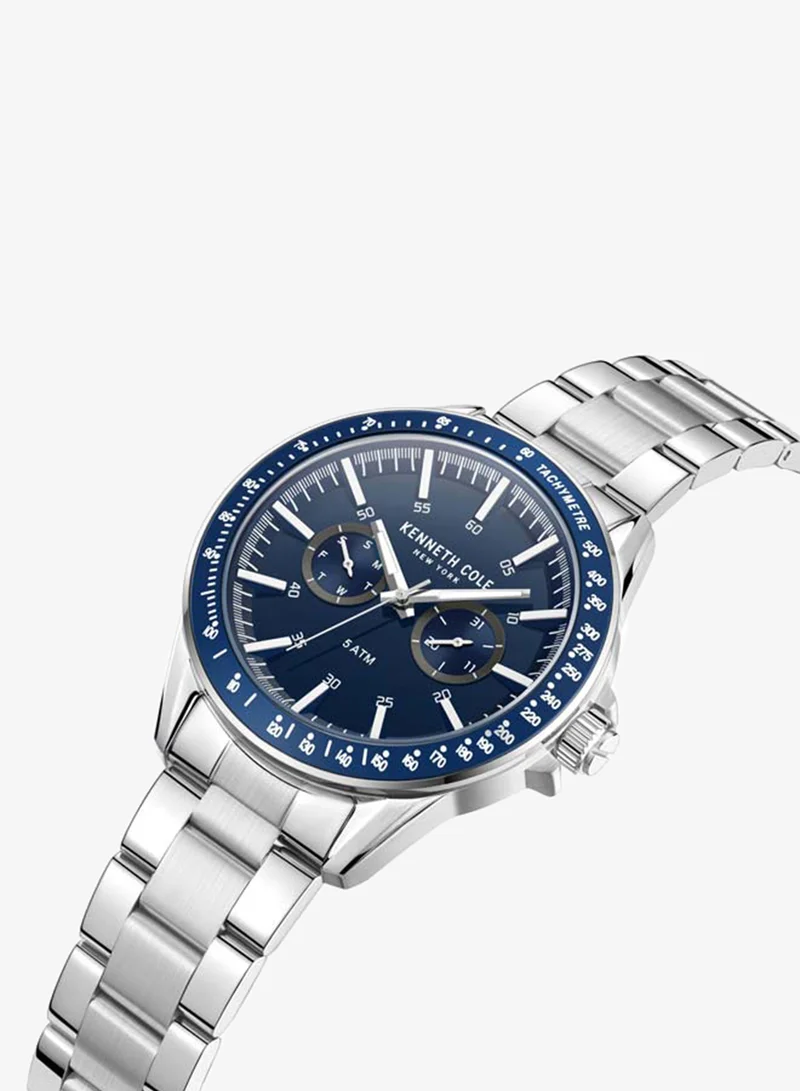 كينيث كول نيو يورك Modern Dress Sport Blue Dial Stainless Steel Bracelet Multifunction Watch for Men