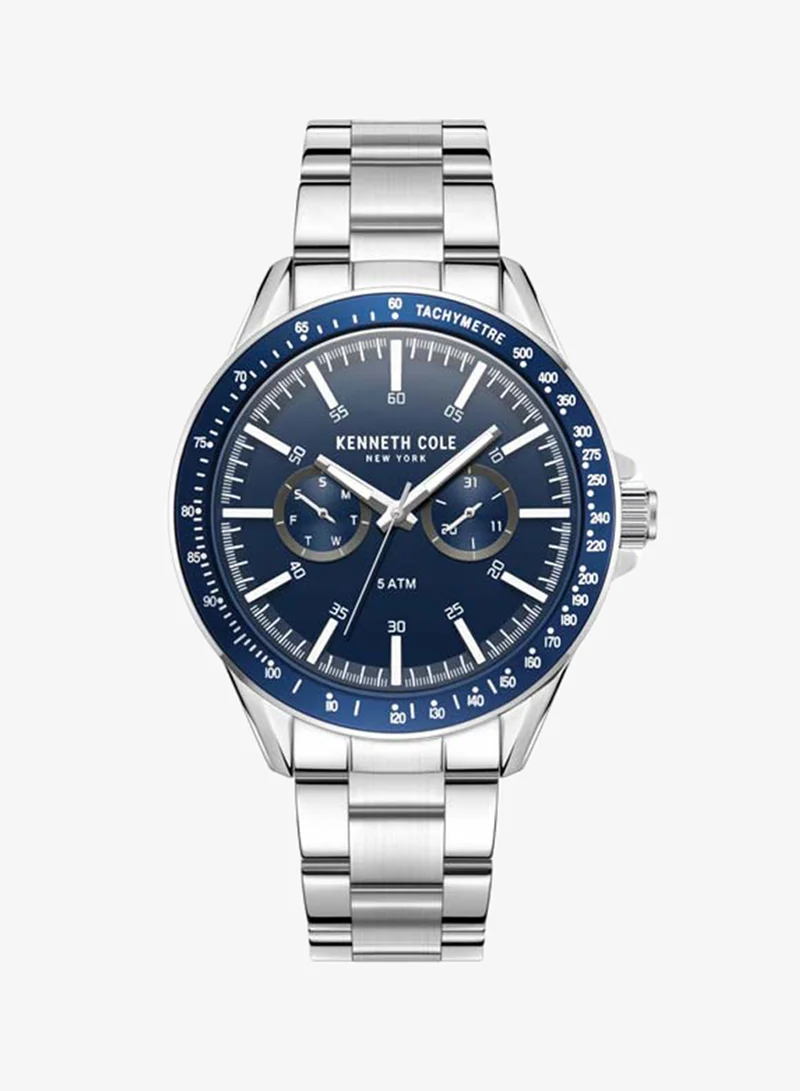 كينيث كول نيو يورك Modern Dress Sport Blue Dial Stainless Steel Bracelet Multifunction Watch for Men