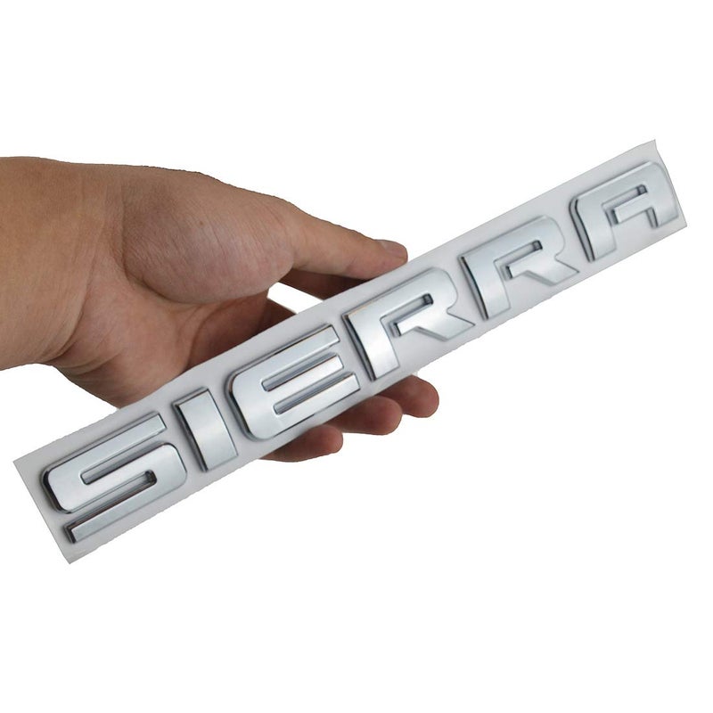 1x Chrome Sierra Emblem FIT GMC Door Rear Tailgate LIFTGATE Badge Letters Name 3D Raised Strong Adhesive Fit for Sierra Silver