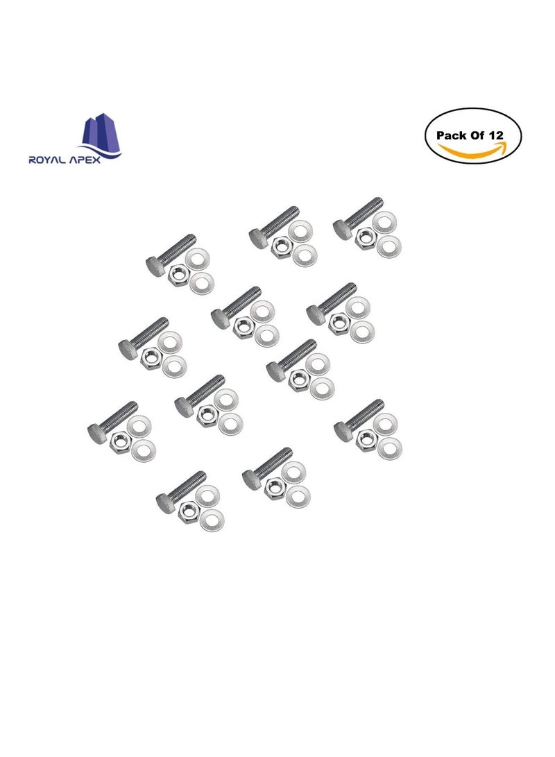 12 pcs Hex Head Screw Bolts Nuts & Washers Fully Thread GI Plain Finish Bolt Set. (6, 100M) - Image 3