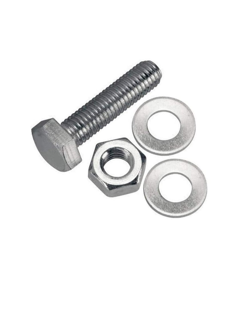 12 pcs Hex Head Screw Bolts Nuts & Washers Fully Thread GI Plain Finish Bolt Set. (6, 100M) - Image 1
