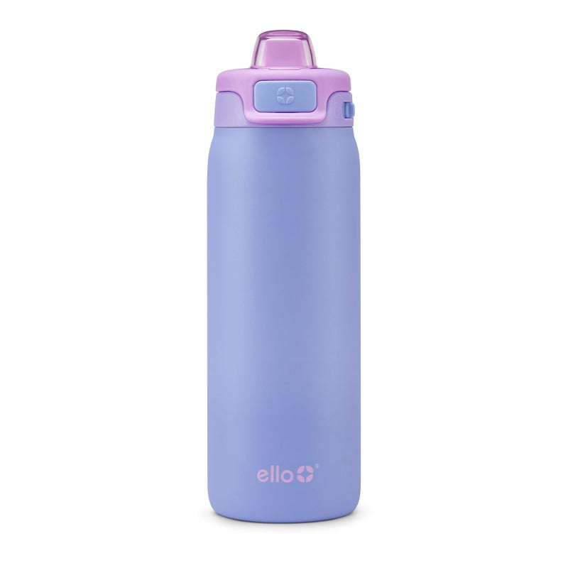 Ello Kids Pop Fill 18oz Stainless Steel Water Bottle with Quick Fill Technology DoubleWall Vacuum Insulation Leak Proof Locking Lid Sip Chug BPA Free Gifts for Girls Boys Lavender Fields