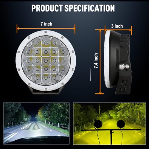 BIGLION.X 7Inch Driving Lights Spotlights Pair 210W 32000LM Round LED Spot Off Road Lights Marine Light Bar Amber Fog Headlights 12V 24V for Pickup Trucks ATV UTV Car UTE 4WD Boat - Image 5