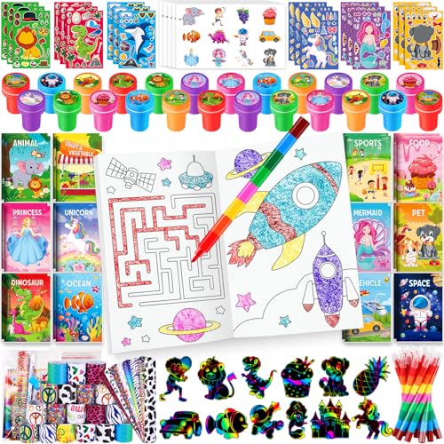 BenLouis 96Pcs Kids Party Favors Mini Coloring Books Crayon Slap Bracelets Stickers Set Bulk for Kids 4-8-12 Classroom Birthday Gifts Goodie Bags Pinata Stuffers School Rewards Crafts Supplies - Image 1