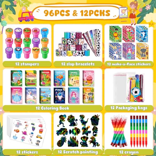 BenLouis 96Pcs Kids Party Favors Mini Coloring Books Crayon Slap Bracelets Stickers Set Bulk for Kids 4-8-12 Classroom Birthday Gifts Goodie Bags Pinata Stuffers School Rewards Crafts Supplies - Image 2