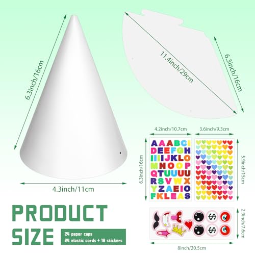 WEOXPR 24 Pack White Party Hats with StickersBirthday Party Favors for KidsMini Cone Hats for Arts DIY CraftsNewborn Photo Props Halloween Christmas Decorations 24 Pack White Hat Stickers - Image 5