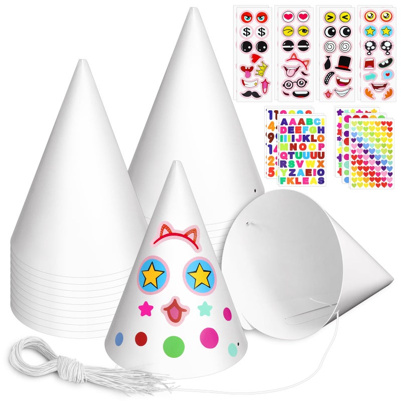 WEOXPR 24 Pack White Party Hats with StickersBirthday Party Favors for KidsMini Cone Hats for Arts DIY CraftsNewborn Photo Props Halloween Christmas Decorations 24 Pack White Hat Stickers - Image 3