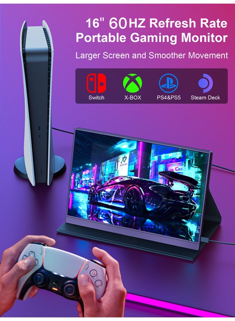 16" 2.5K Portable Monitor for Switch/PS5, Mobile & PC – Direct Connect External Display featuring 60Hz Matta Screen, LOW Blue Light, 100%sRGB, Freesync & HDR, 1200:1 Contrast, 350 nits, Ultra Slim 0.39" & 1.52 lb  - Image 3