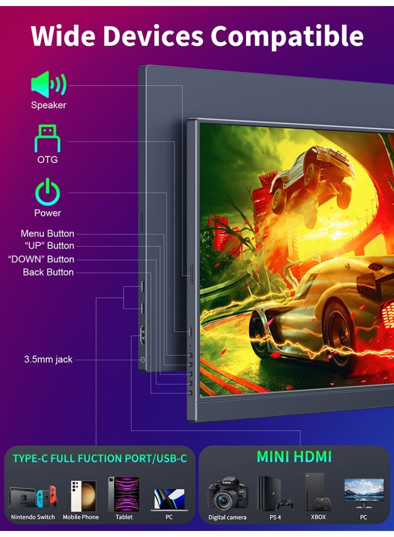 16" 2.5K Portable Monitor for Switch/PS5, Mobile & PC – Direct Connect External Display featuring 60Hz Matta Screen, LOW Blue Light, 100%sRGB, Freesync & HDR, 1200:1 Contrast, 350 nits, Ultra Slim 0.39" & 1.52 lb  - Image 5