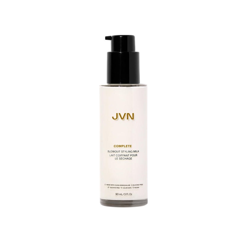 JVN Complete Blowout Styling Milk, 3 Fl Oz, Frizz Fighting, Heat Activated Style Extending Hair Cream and Heat Protectant, Hair Care for Women and Men, Silicone Free - Image 1