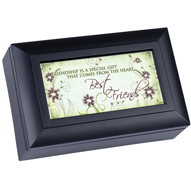 Cottage Garden Best Friends Friendship Matte Black Petite Jewelry Music Box Plays Wonderful World
