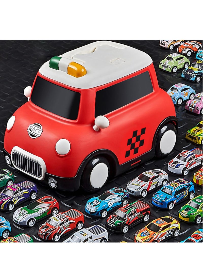 شو وو سيارة صغيرة للأطفال، مجموعة ألعاب سباق سيارات 70 قطعة مع صندوق تخزين للسيارة، ألعاب تعليمية صغيرة قابلة للسحب للأطفال الصغار، مركبات معدنية تفاعلية للأولاد والبنات، هدايا حفلات، أكياس هدايا، لون أحمر - Image 2