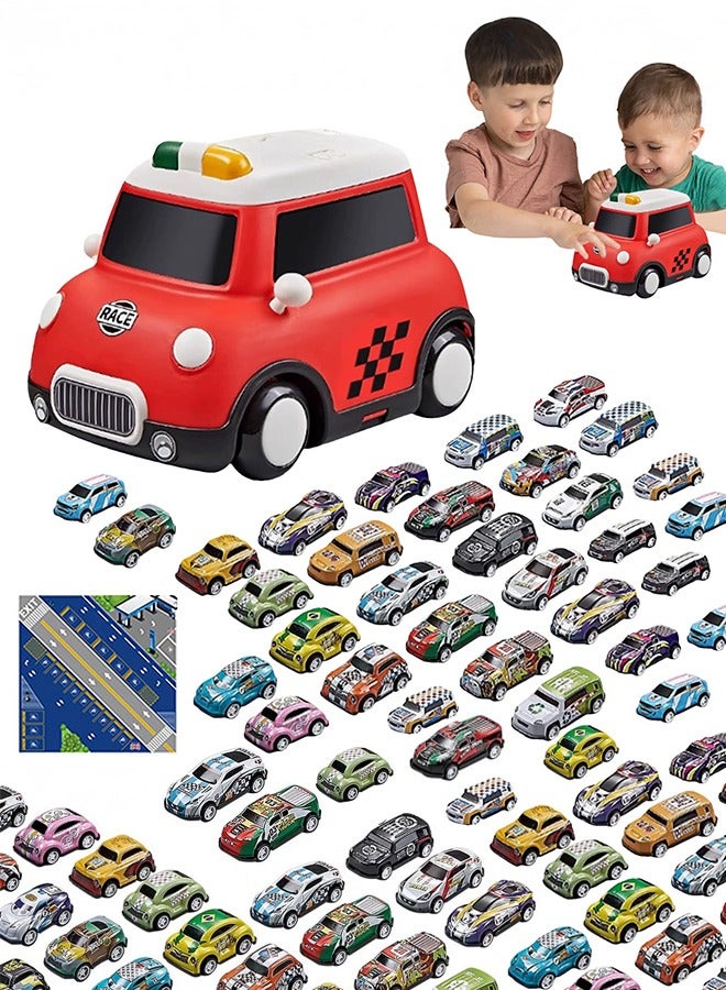 شو وو سيارة صغيرة للأطفال، مجموعة ألعاب سباق سيارات 70 قطعة مع صندوق تخزين للسيارة، ألعاب تعليمية صغيرة قابلة للسحب للأطفال الصغار، مركبات معدنية تفاعلية للأولاد والبنات، هدايا حفلات، أكياس هدايا، لون أحمر - Image 1
