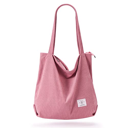KALIDI FANCY FOREST KALIDI Women Corduroy Tote Bag Casual Tote's Handbag Big Capacity Shoulder Bag with Pockets Zippers (Pink) - Image 1