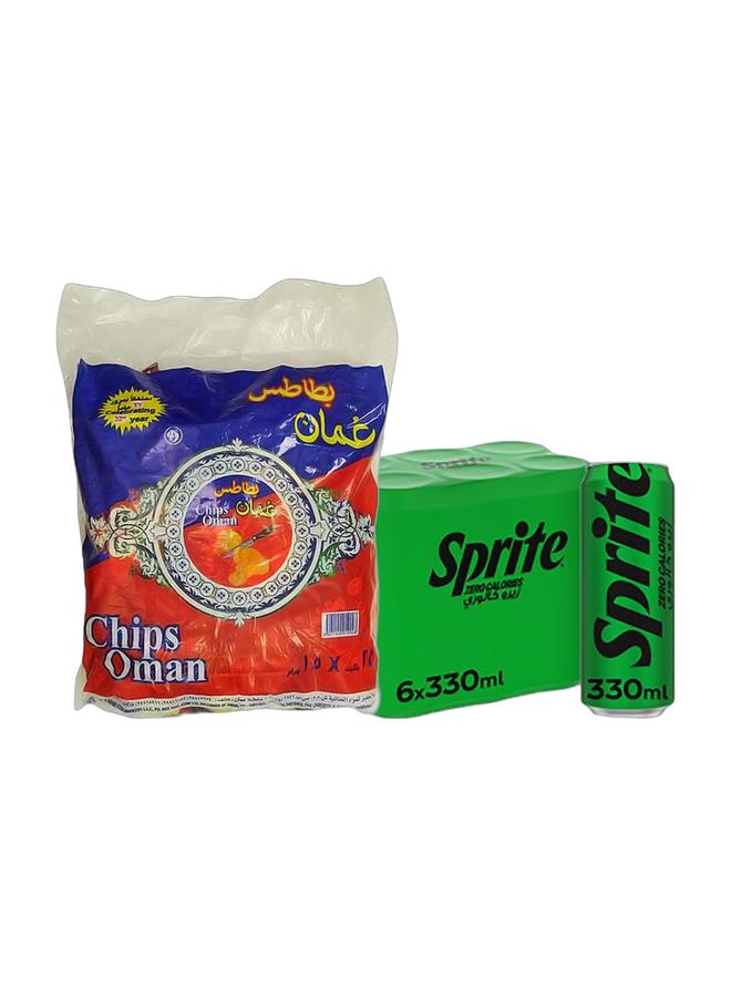 noon Chips Oman Chips 15grams Pack of 25 + Sprite Zero Lemon Lime Carbonated Soft Drink Can Pack 6 x 330ml - Image 1