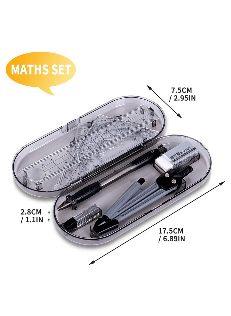 Deli 8 Pieces Maths Set, Geometry Compass Sets Exam Stationery Pencil Case,Math Kit Educational Supplies Drawing Compass and Protractor Set, Pencil Lead Refills, Pencil, Eraser, Rulers for School  - Image 2