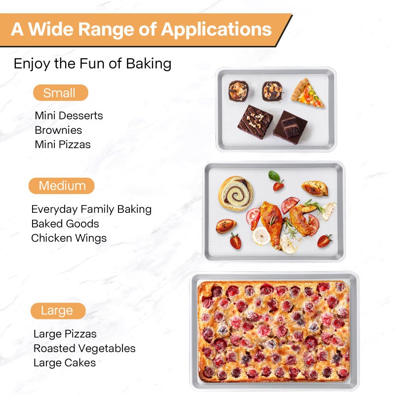 Spmarkt 3-Piece Non-Stick Baking Sheet Set | PFOA/PFOS/PTFE-Free, 0.8mm Heavy-Duty Steel with Diamond Texture Surface | Stackable Design for Roasting, Baking & Toasting - Image 2