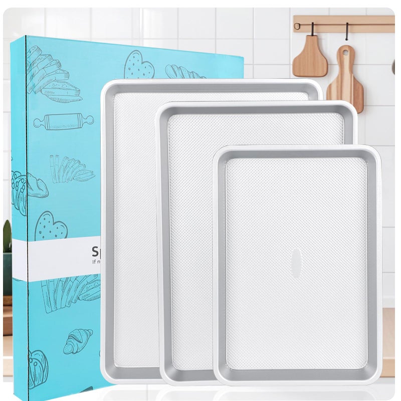 Spmarkt 3-Piece Non-Stick Baking Sheet Set | PFOA/PFOS/PTFE-Free, 0.8mm Heavy-Duty Steel with Diamond Texture Surface | Stackable Design for Roasting, Baking & Toasting - Image 1