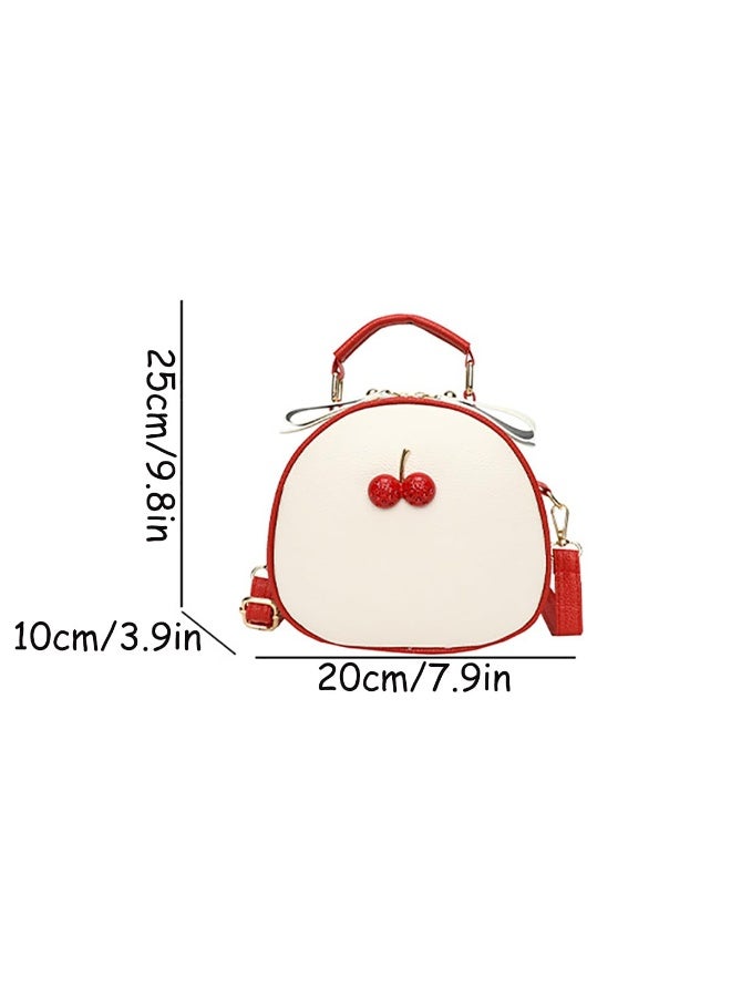 Women's PU Leather Crossbody Bag with Cherry Print, Adjustable Strap & Top Handle - Image 4