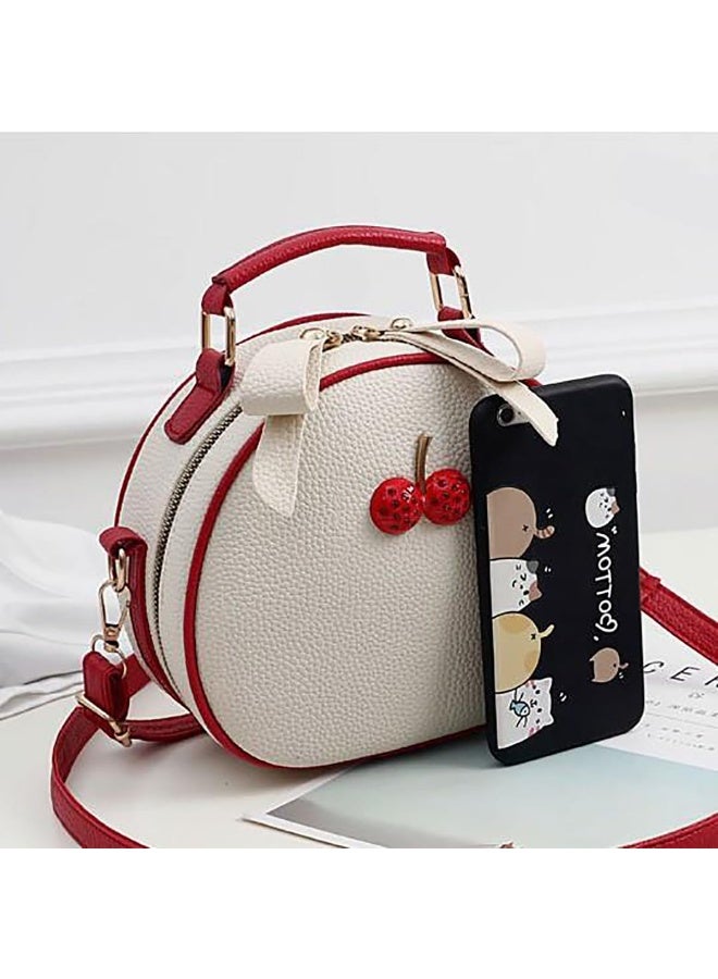 Women's PU Leather Crossbody Bag with Cherry Print, Adjustable Strap & Top Handle - Image 2